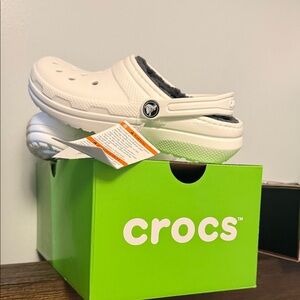 CROCS Kids White Fuzzy Lined Slippers